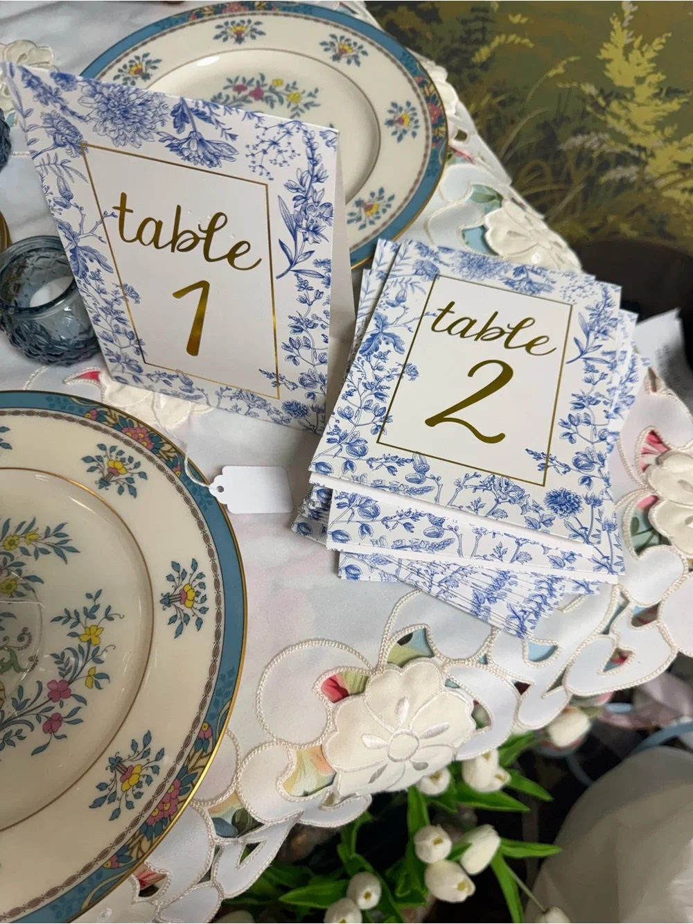 Blue & White Floral Table Number Cards - Set of 25